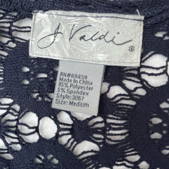 J Valdi Crochet Lace Swimsuit Coverup Tunic Sheer Navy Beach Vacation Resort-M - Picture 2 of 7